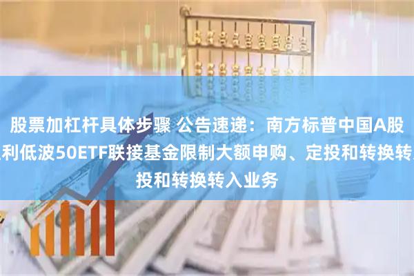 股票加杠杆具体步骤 公告速递：南方标普中国A股大盘红利低波50ETF联接基金限制大额申购、定投和转换转入业务